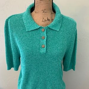 Appleseeds cotton Knit Short Sleeve Sweater Green collar polo preppy spring L